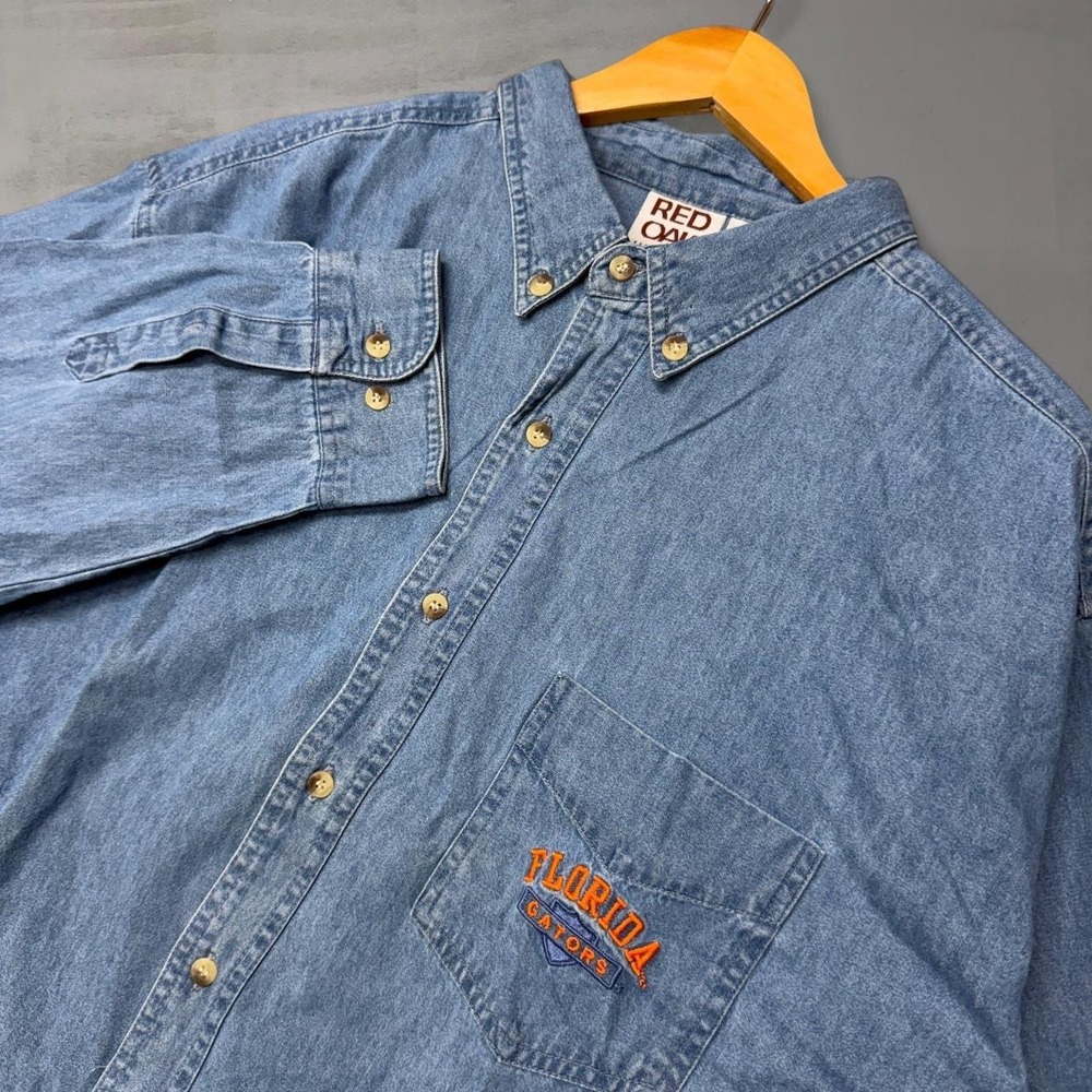 Vintage Red Oak Florida Gators Collared Denim Shirt Blue Button Down XXL